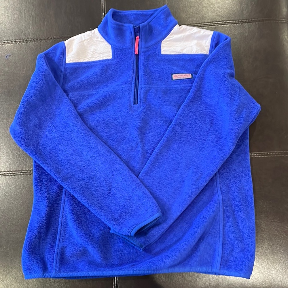 Vineyard Vines Blue Pink Pin Stripe 1/4 Zip Fleece Shep Shirt Women’s Small